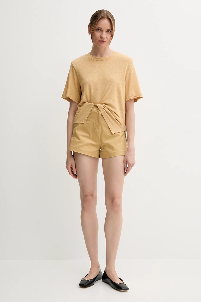Sisley t-shirt lniany 3UTFL107C zielony SS25