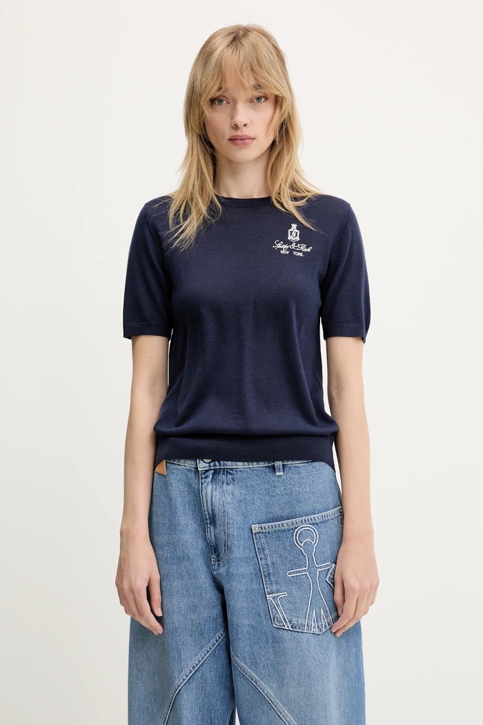 Sporty & Rich Wool t-shirt Vendome Merino navy TO078606205BL106