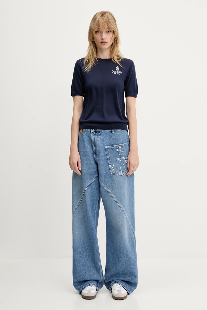 Wool t-shirt Vendome Merino Sporty & Rich navy TO078606205BL106