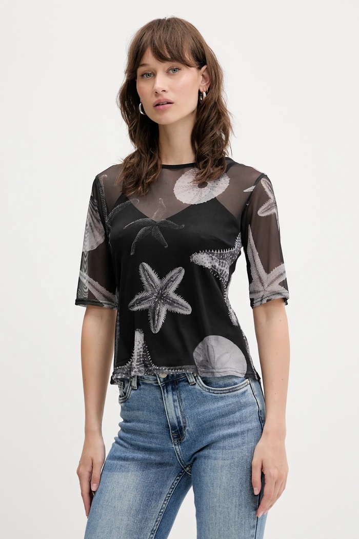 Never Fully Dressed t-shirt elasztánnal fekete NFDTO1757