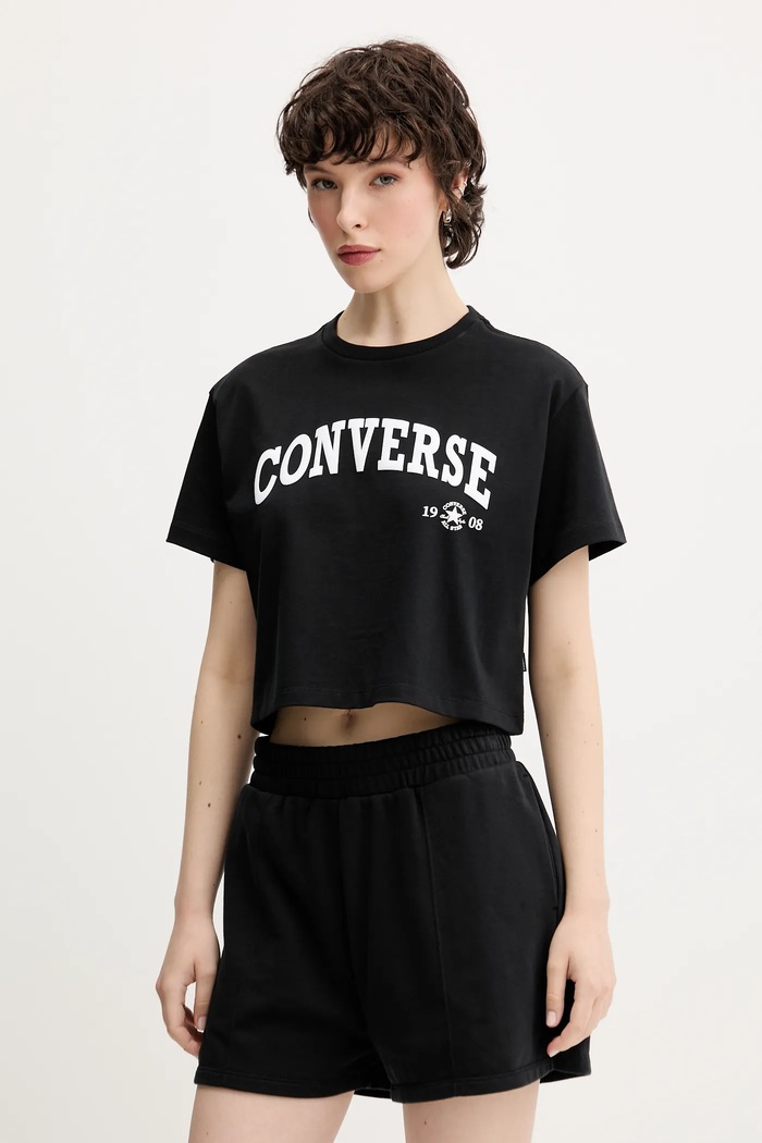 Bavlněné tričko Converse kulatý černá 10026367.A02
