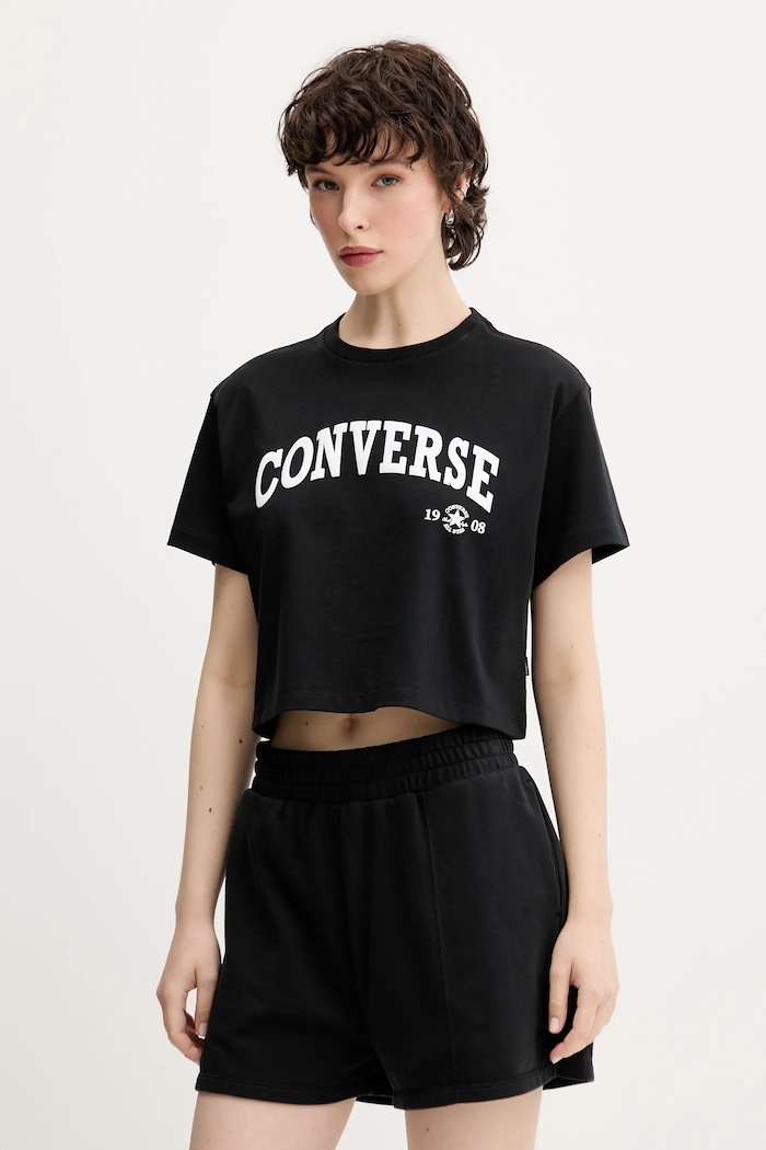 Bavlněné tričko Converse kulatý černá 10026367.A02