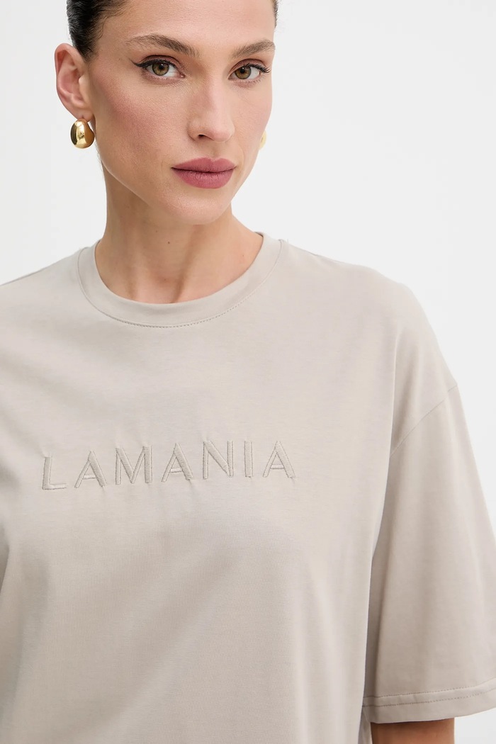 La Mania t-shirt bawełniany beżowy MELANIE.T.SHIRT