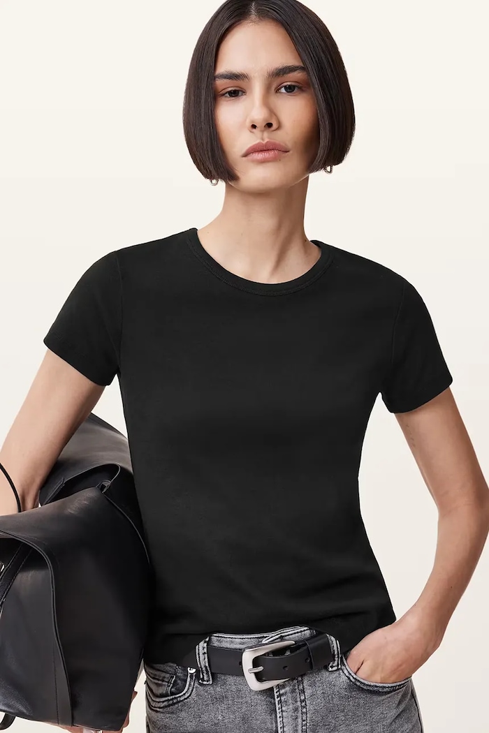 AllSaints pamut póló STEVIE fekete W194JA