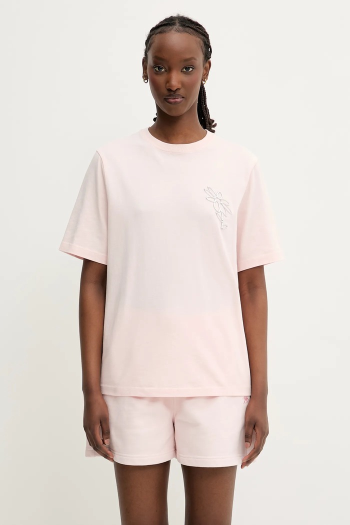 Pamučna majica Maison Kitsuné Metallic Daisy Comfort relaxed roza OW00121KJ0119