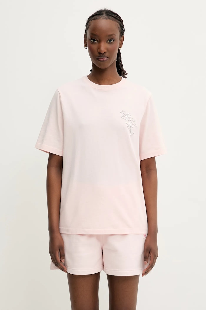 Pamučna majica Maison Kitsuné Metallic Daisy Comfort relaxed roza OW00121KJ0119