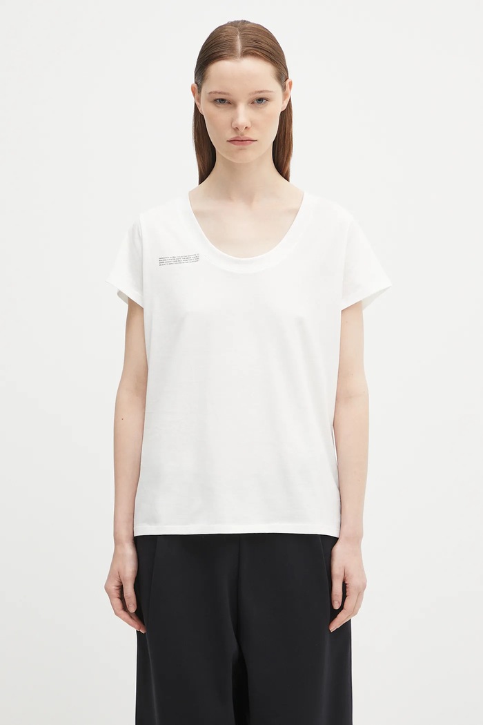 Pangaia tricou din bumbac Lightweight Scoop Neck T-Shirt print alb 10002565