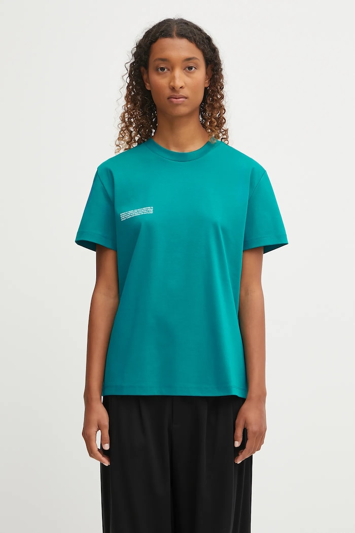 Βαμβακερό μπλουζάκι Pangaia DNA Interlock T-Shirt κανονικό τιρκουάζ 10002573