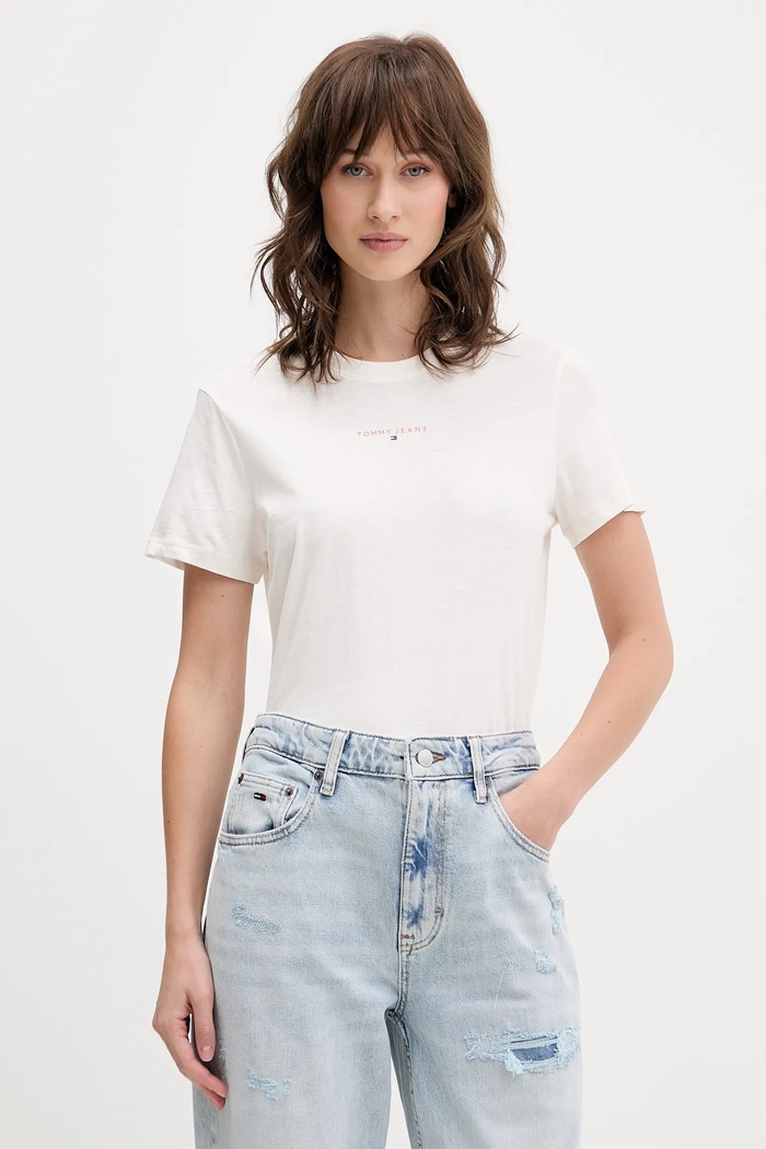Tričko Tommy Jeans hladký béžová DW0DW21964
