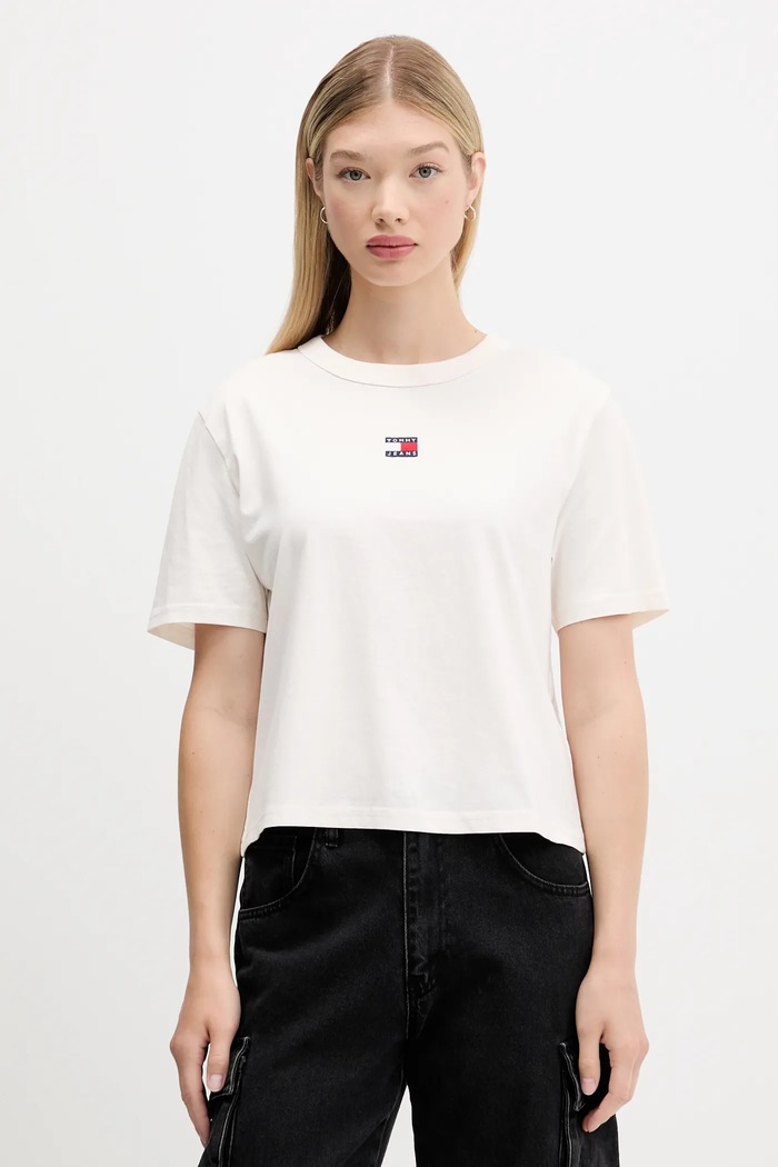 Tommy Jeans t-shirt in cotone applique beige DW0DW22202