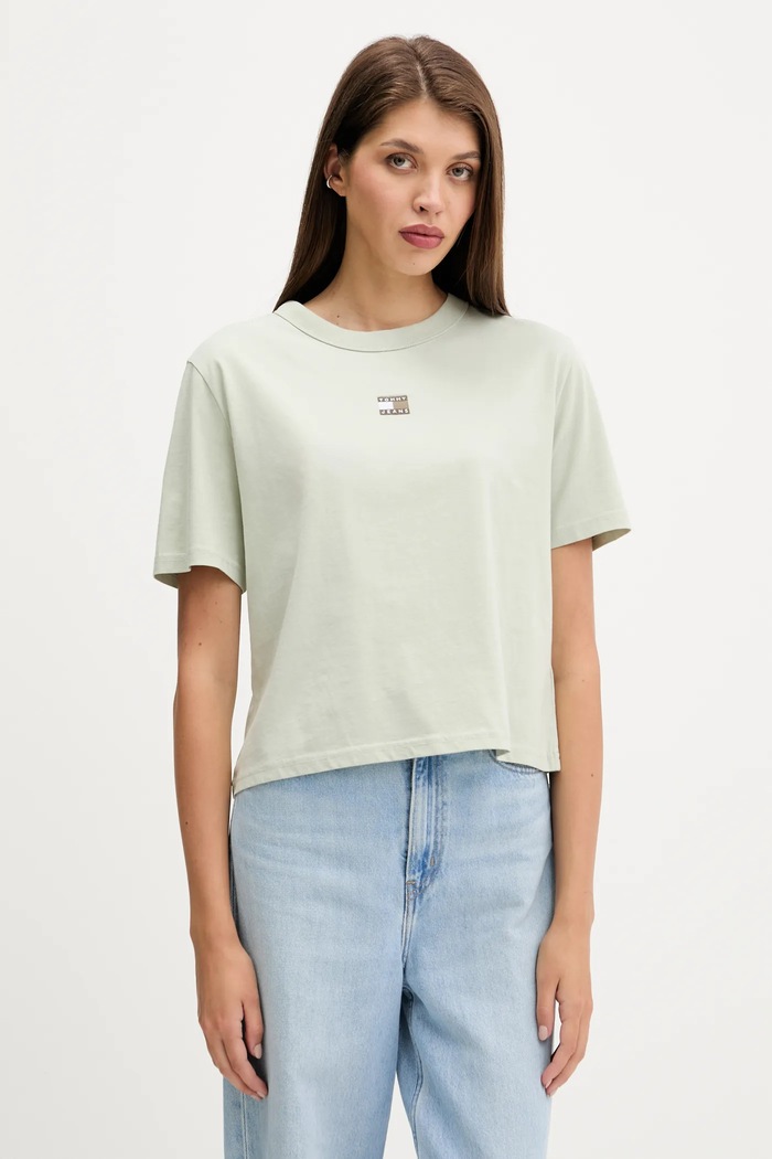 Tommy Jeans t-shirt βαμβακερό βαμβάκι πράσινο DW0DW22202