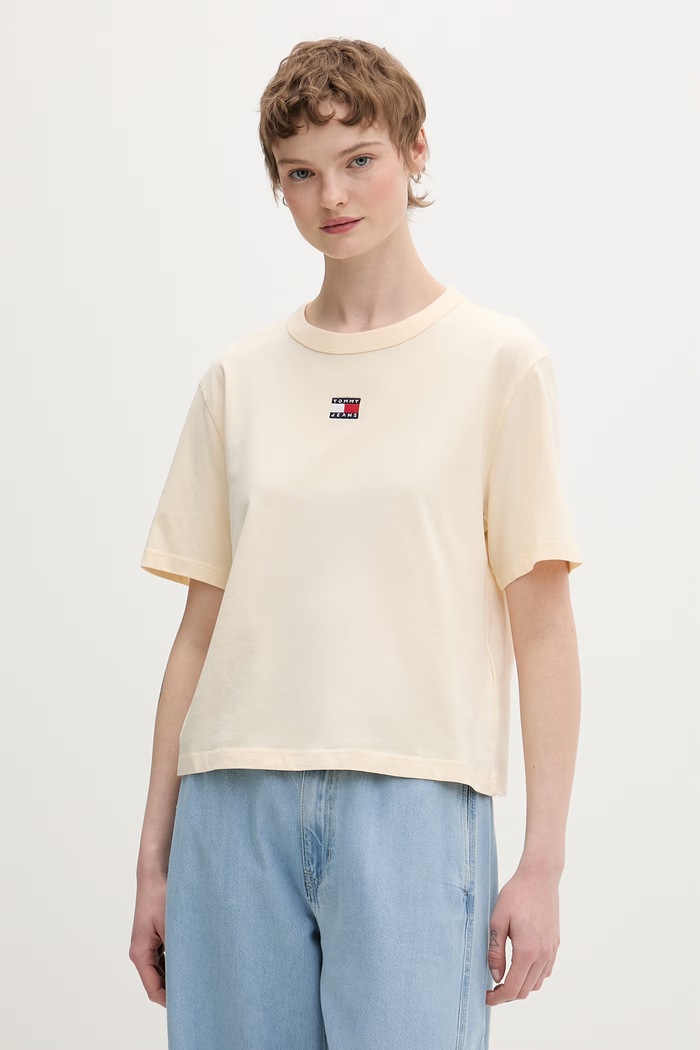 Tommy Jeans tričko bavlnené béžová DW0DW22202