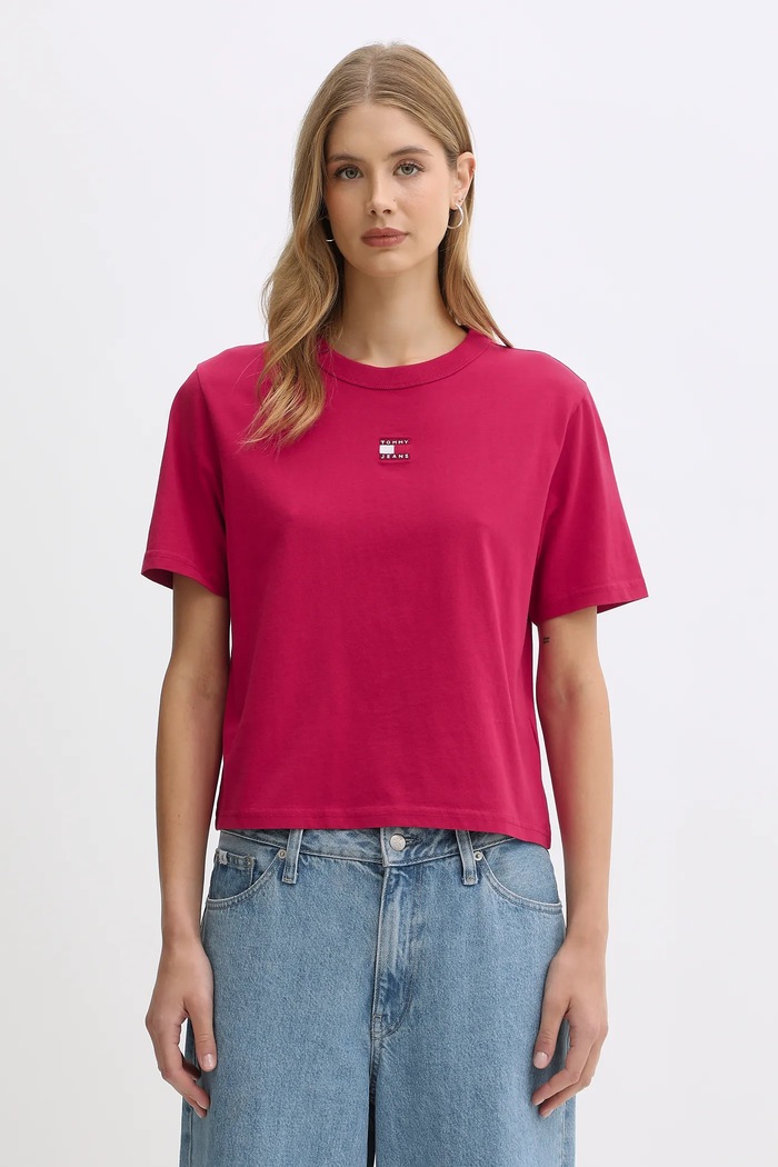 Tommy Jeans tričko bavlnené nášivka ružová DW0DW22202