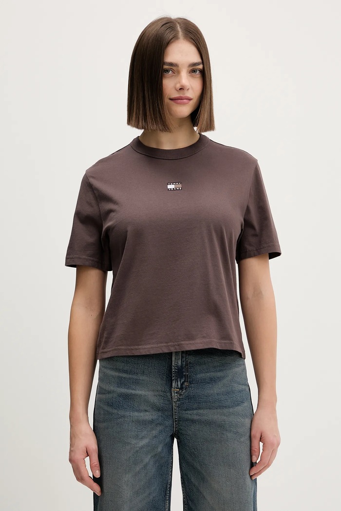 Tommy Jeans tricou din bumbac maro DW0DW22202
