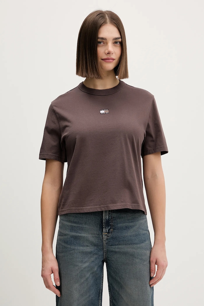 Tommy Jeans tricou din bumbac maro DW0DW22202