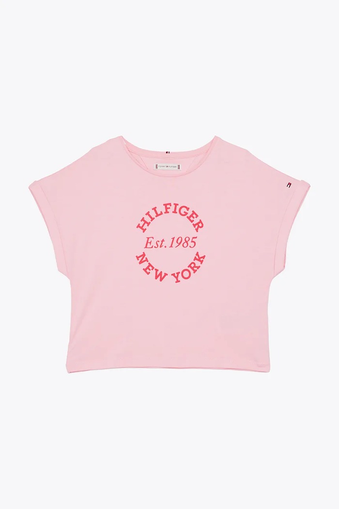 Dětské bavlněné tričko Tommy Hilfiger KG0KG08295.128.176.PPYA růžová SS25