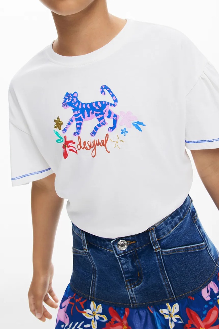 Dječja pamučna majica kratkih rukava Desigual 25SGTK02 bijela