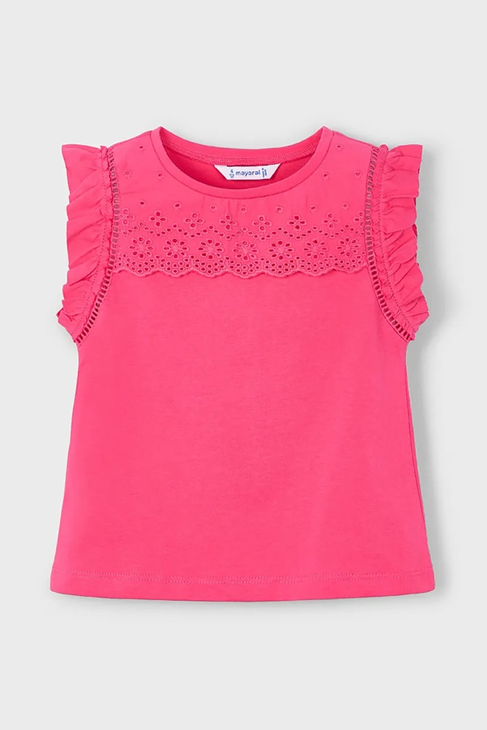 Mayoral t-shirt bawełniany dziecięcy aplikacja różowy 3020.6L.Mini.PPYA
