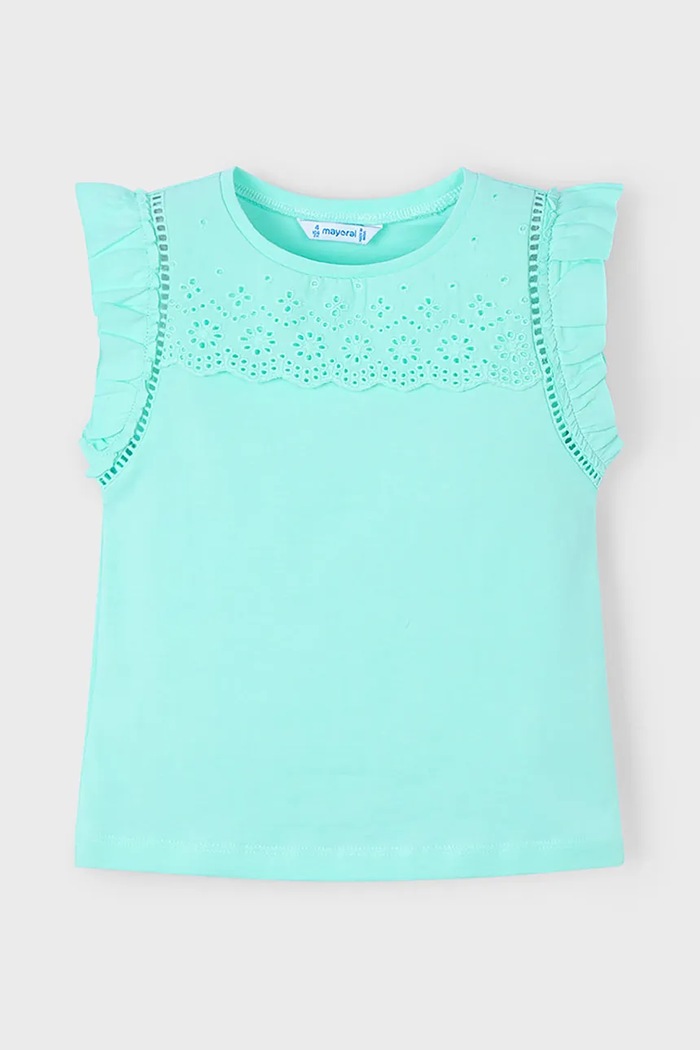 Mayoral t-shirt bawełniany dziecięcy aplikacja turkusowy 3020.6L.Mini.PPYA