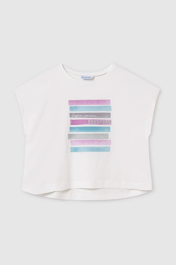 Mayoral t-shirt bawełniany dziecięcy nadruk fioletowy 6026.8E.Junior.PPYA
