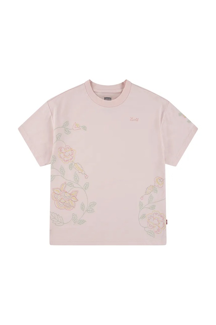 Dječja majica kratkih rukava Levi's OVERSIZE EMBROIDERY FLORAL okrugli roza 3EM398