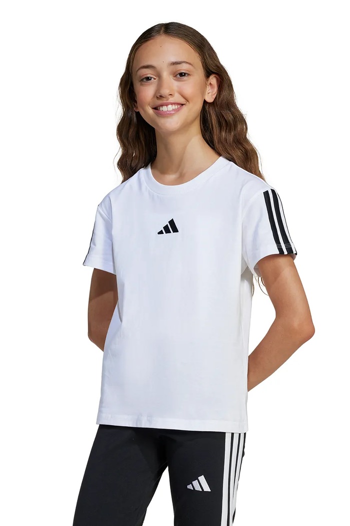 Παιδικό βαμβακερό μπλουζάκι adidas απλικέ λευκό JJ0945