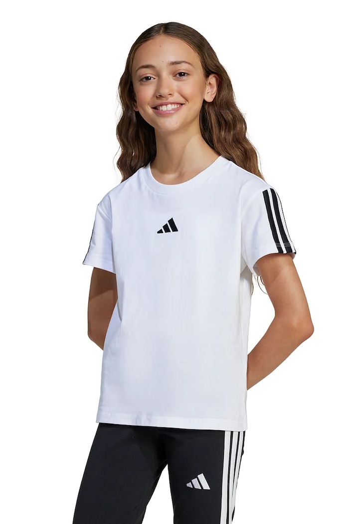 Παιδικό βαμβακερό μπλουζάκι adidas απλικέ λευκό JJ0945
