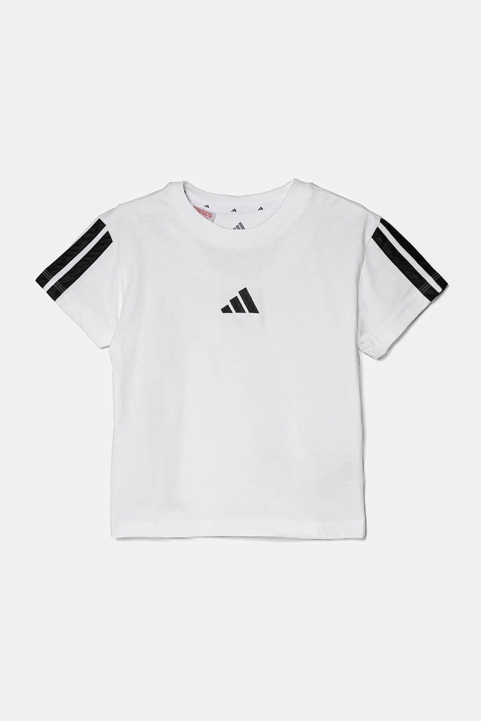 Παιδικό βαμβακερό μπλουζάκι adidas JJ0945 λευκό SS25