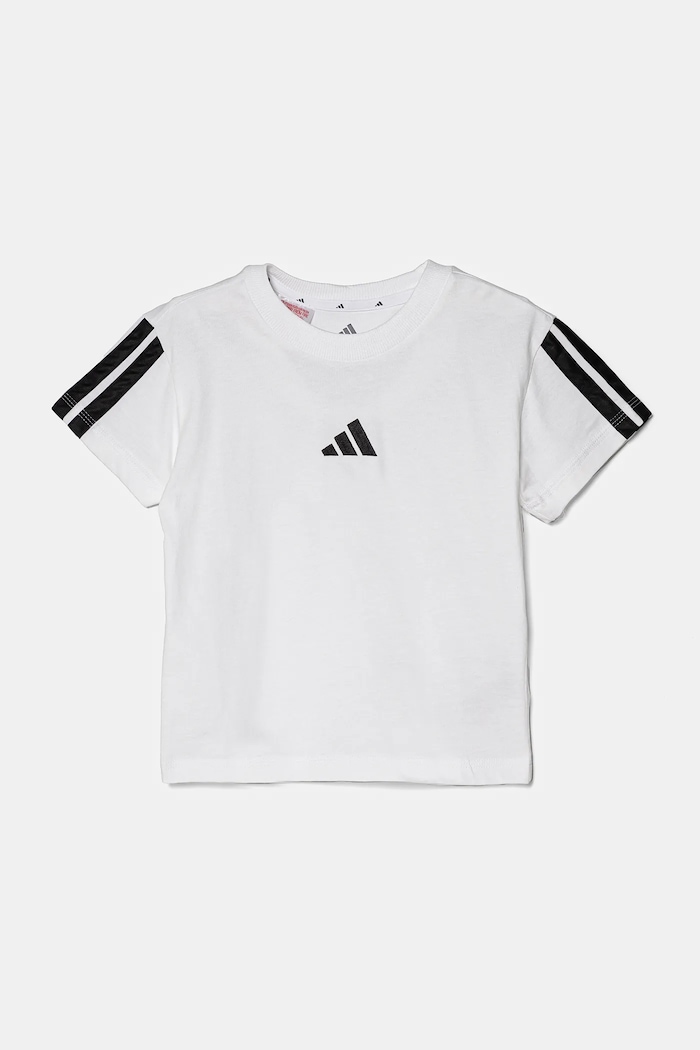 Παιδικό βαμβακερό μπλουζάκι adidas JJ0945 λευκό SS25