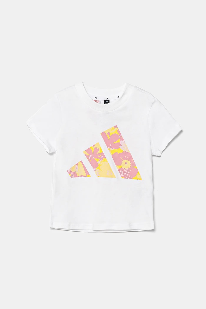 adidas t-shirt bawełniany dziecięcy JI6220 biały SS25