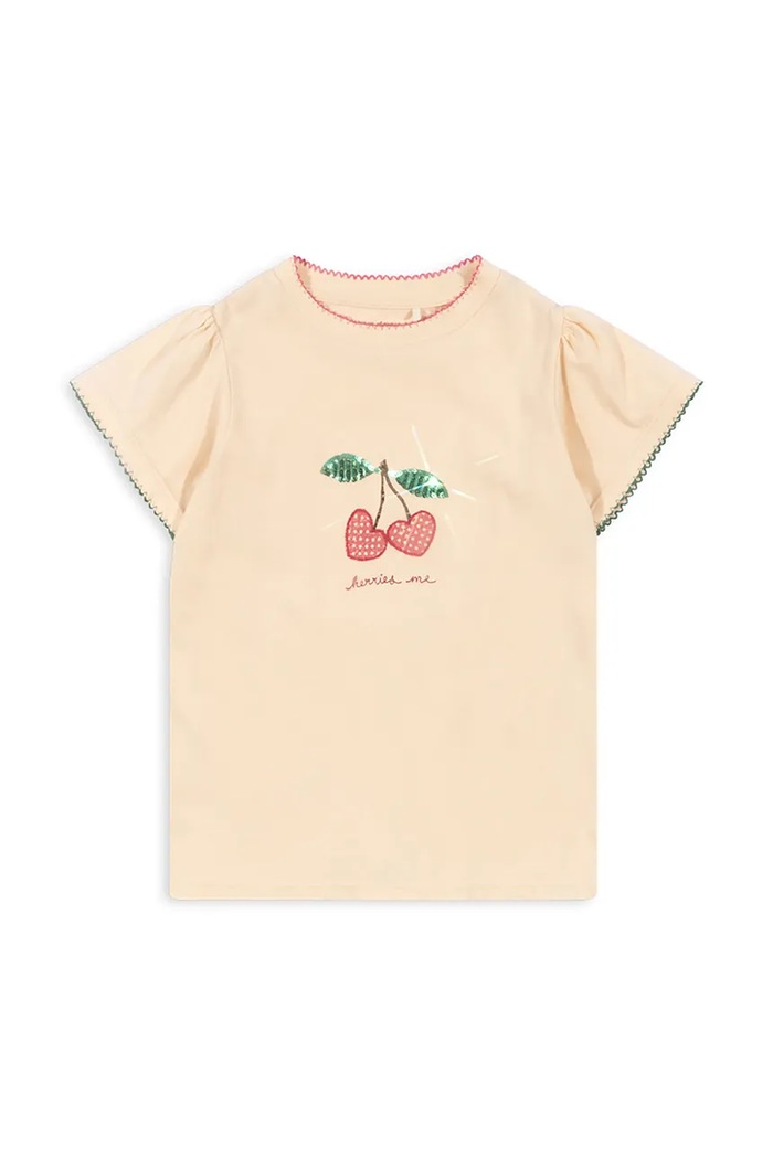 Konges Sløjd t-shirt bawełniany dziecięcy FAMO PUFF TEE GOTS nadruk beżowy KS102603