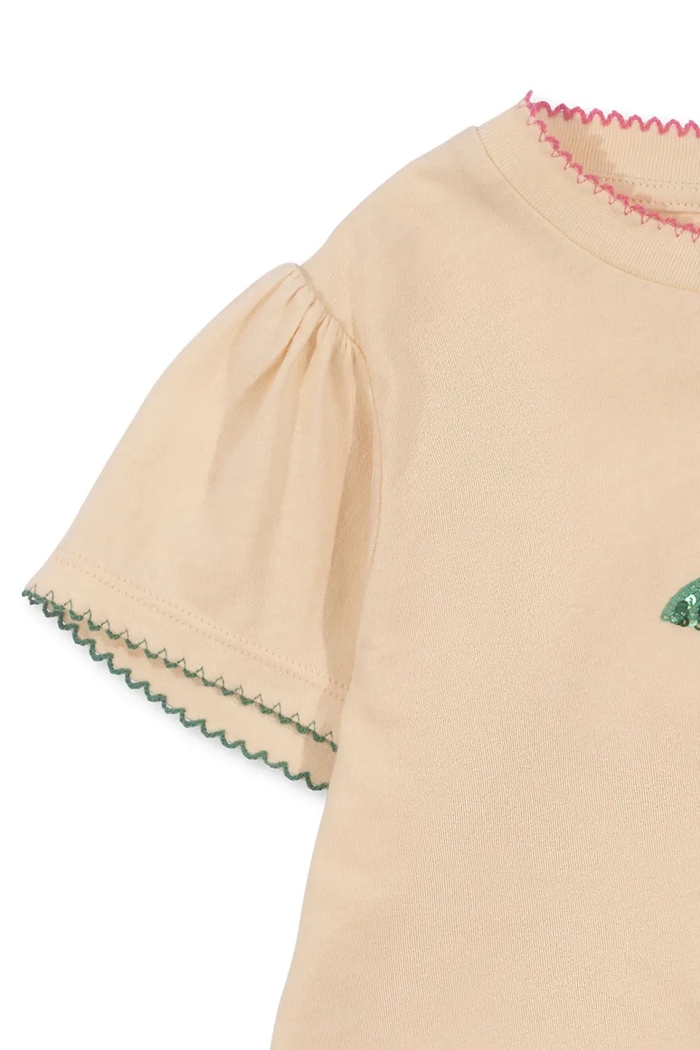Dziewczynka Konges Sløjd t-shirt bawełniany dziecięcy FAMO PUFF TEE GOTS KS102603 beżowy