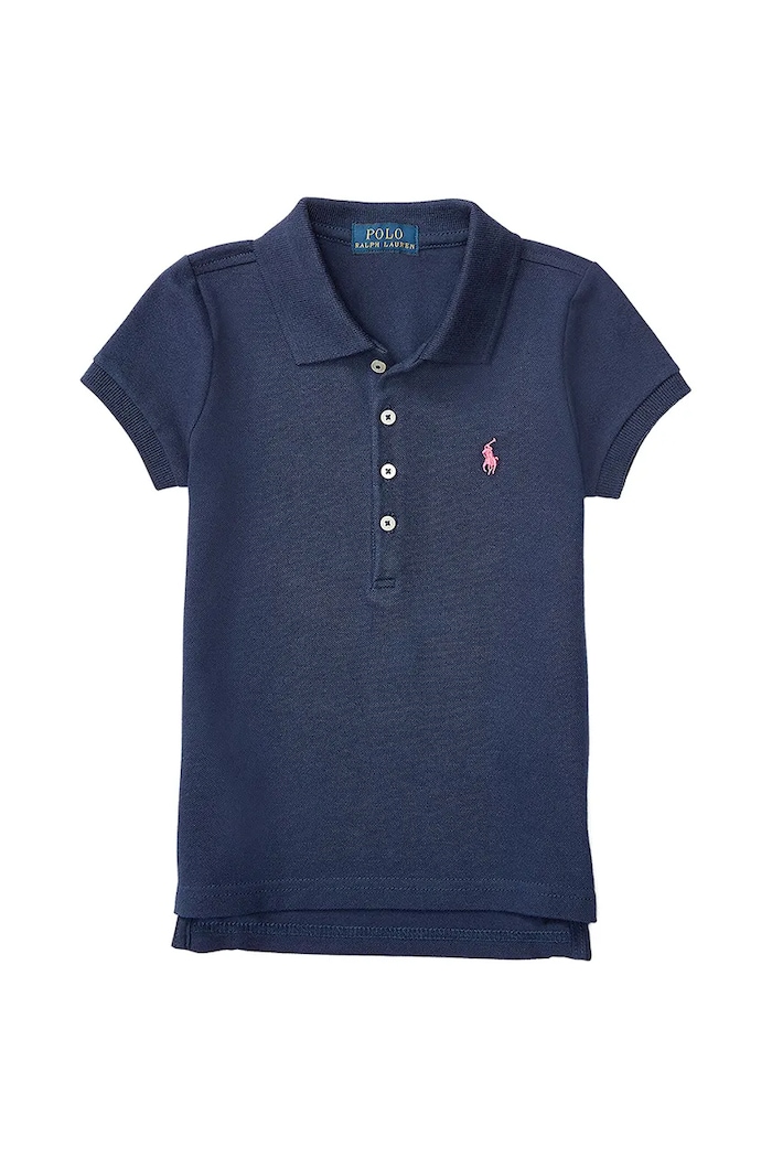 Dětská bavlněná polokošile Polo Ralph Lauren s límečkem námořnická modř 312573242008