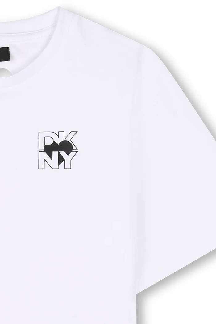 Παιδικό βαμβακερό μπλουζάκι Dkny λευκό D62311.156.162