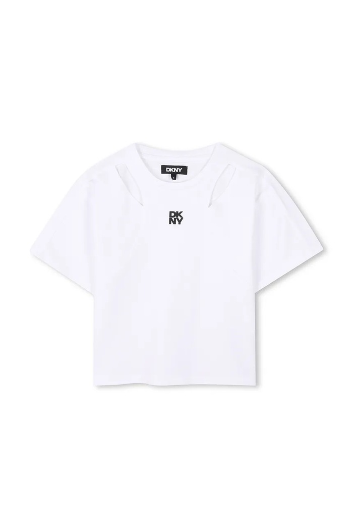 Dkny t-shirt bawełniany dziecięcy D62316.156.162 biały SS25