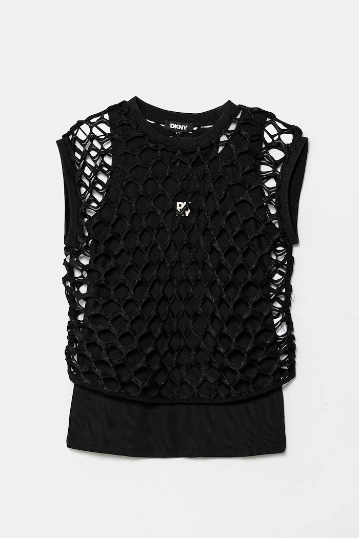 Dkny top dziecięcy nadruk czarny D62317.156.162