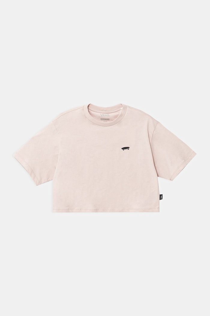 Vans t-shirt bawełniany dziecięcy SALTON RELAX CROP aplikacja różowy VN000P5RO3N1