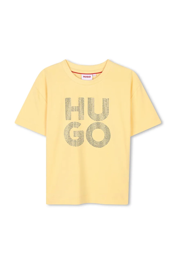 Dječja pamučna majica kratkih rukava HUGO G00391.162.174 zlatna SS25