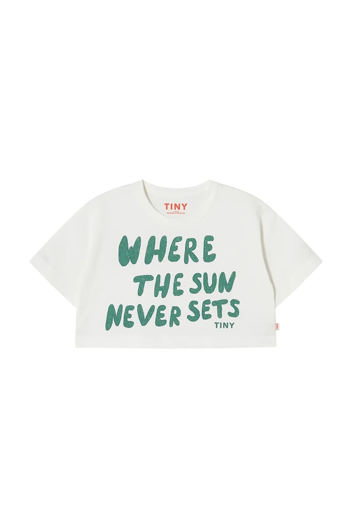 Tinycottons T-shirt bawełniany dziecięcy THE SUN GRAPHIC CROP TEE SS25.092 beżowy SS25