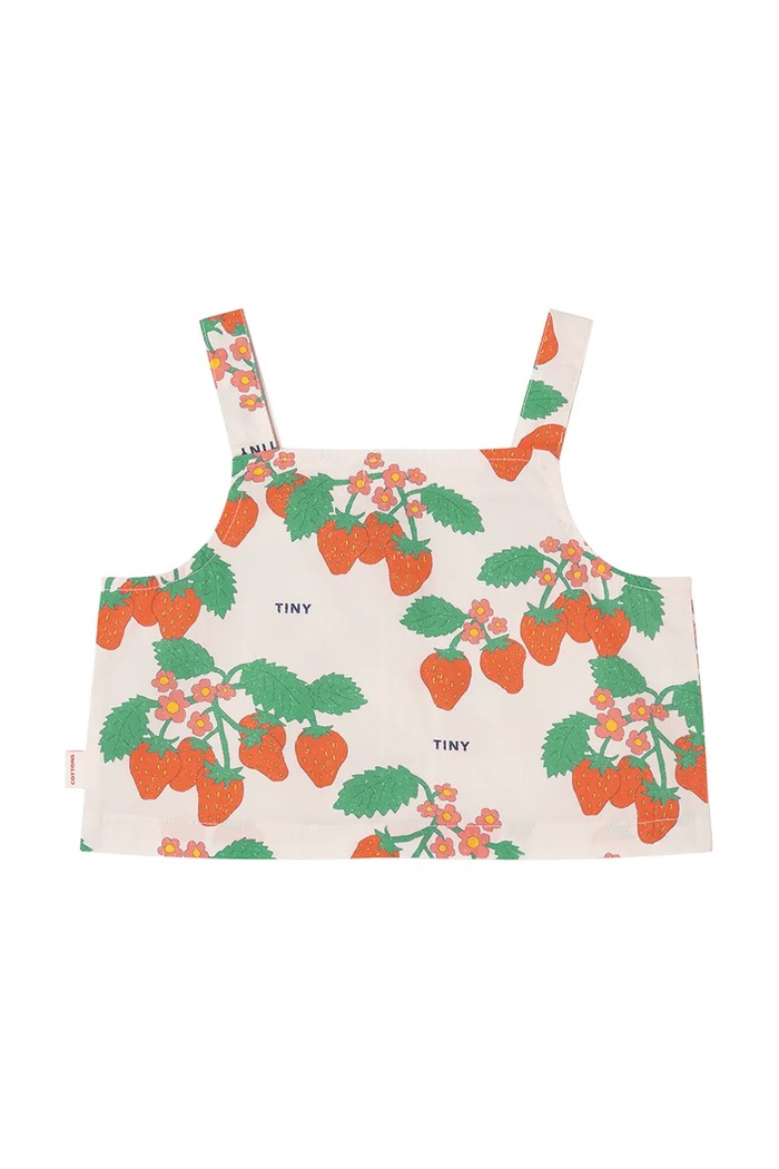 Момиче Детски памучен топ Tinycottons STRAWBERRIES WOVEN CROP TOP SS25.164 розов
