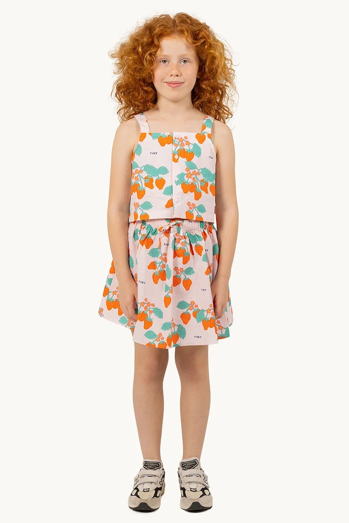 Детски памучен топ Tinycottons STRAWBERRIES WOVEN CROP TOP SS25.164 розов