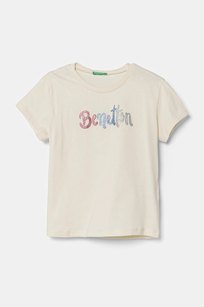 Dětské bavlněné tričko United Colors of Benetton kulatý béžová 3I1XC10MZ.G.Seasonal