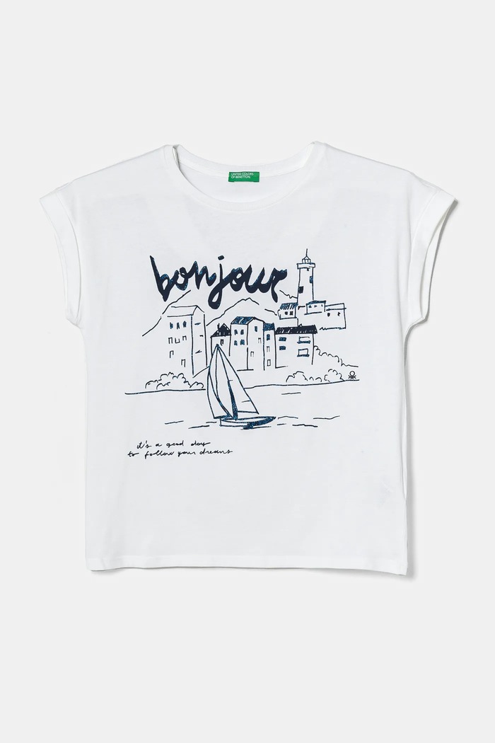 Dětské bavlněné tričko United Colors of Benetton kulatý bílá 3I1XC10NZ.G.Seasonal