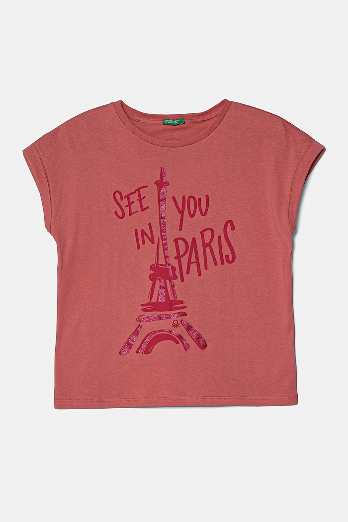 United Colors of Benetton t-shirt bawełniany dziecięcy nadruk różowy 3I1XC10NZ.G.Seasonal