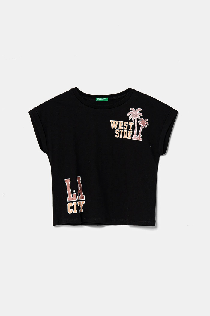 United Colors of Benetton t-shirt bawełniany dziecięcy nadruk czarny 3I1XC10NZ.G.Seasonal