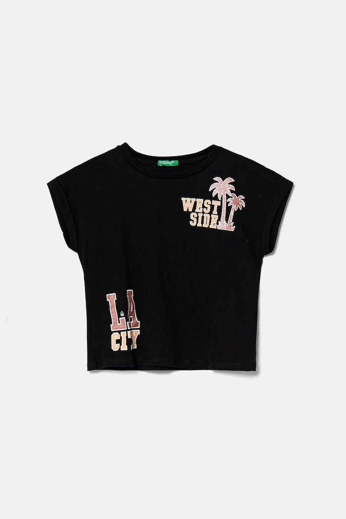 United Colors of Benetton t-shirt bawełniany dziecięcy nadruk czarny 3I1XC10NZ.G.Seasonal