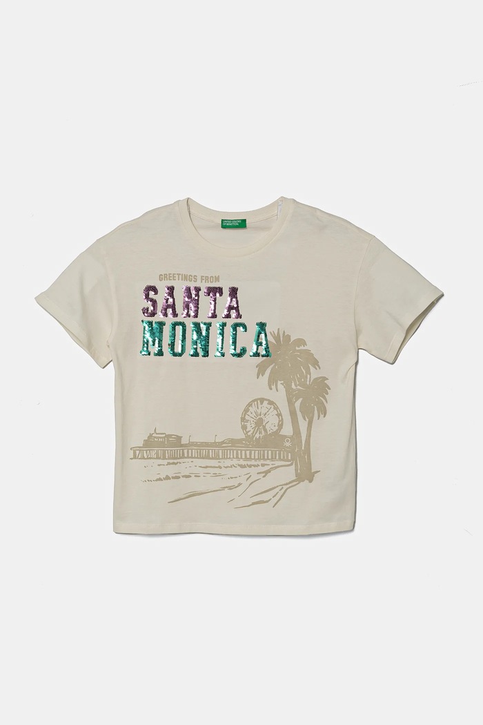 United Colors of Benetton tricou de bumbac pentru copii imprimeu bej 3I1XC10NY.G.Seasonal