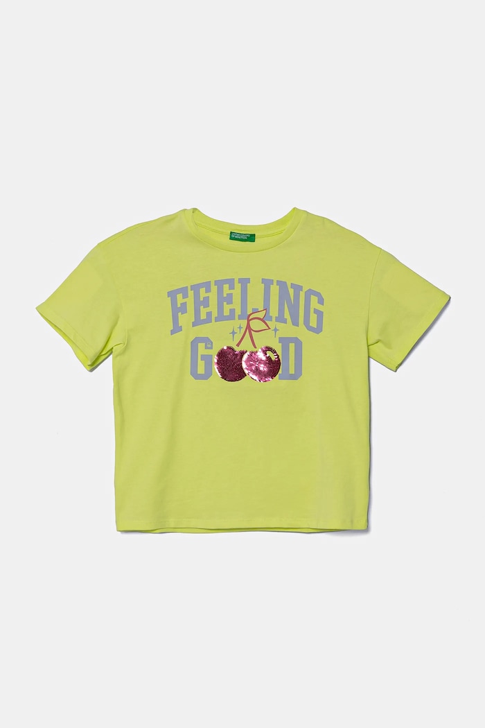 United Colors of Benetton t-shirt bawełniany dziecięcy aplikacja zielony 3I1XC10NY.G.Seasonal