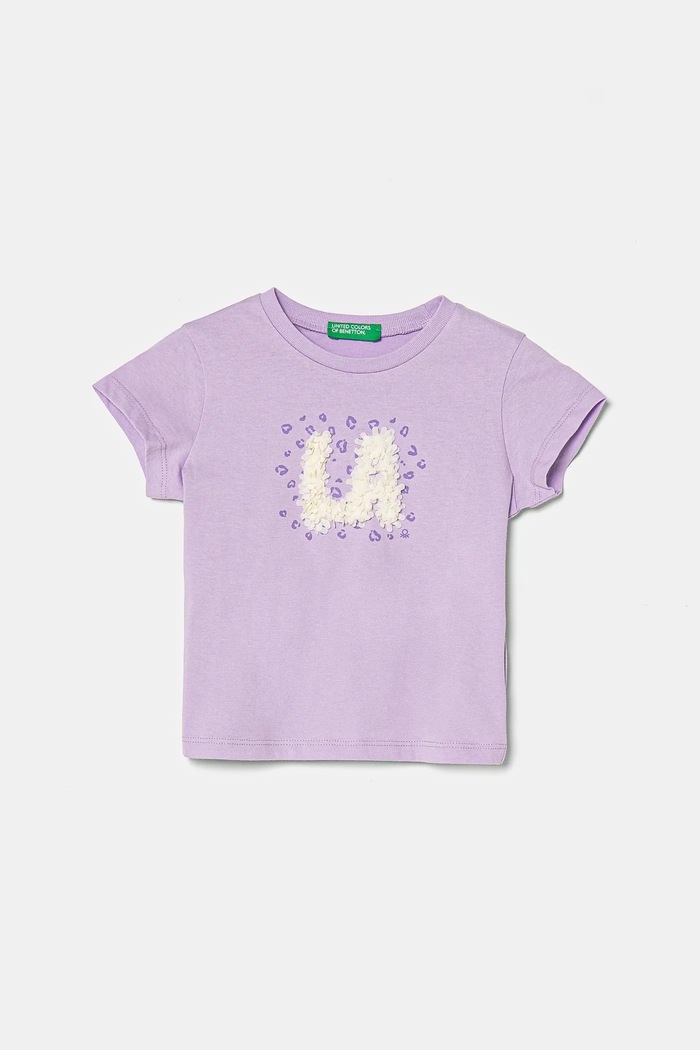 United Colors of Benetton t-shirt bawełniany dziecięcy nadruk fioletowy 3I1XG10J1.P.Seasonal