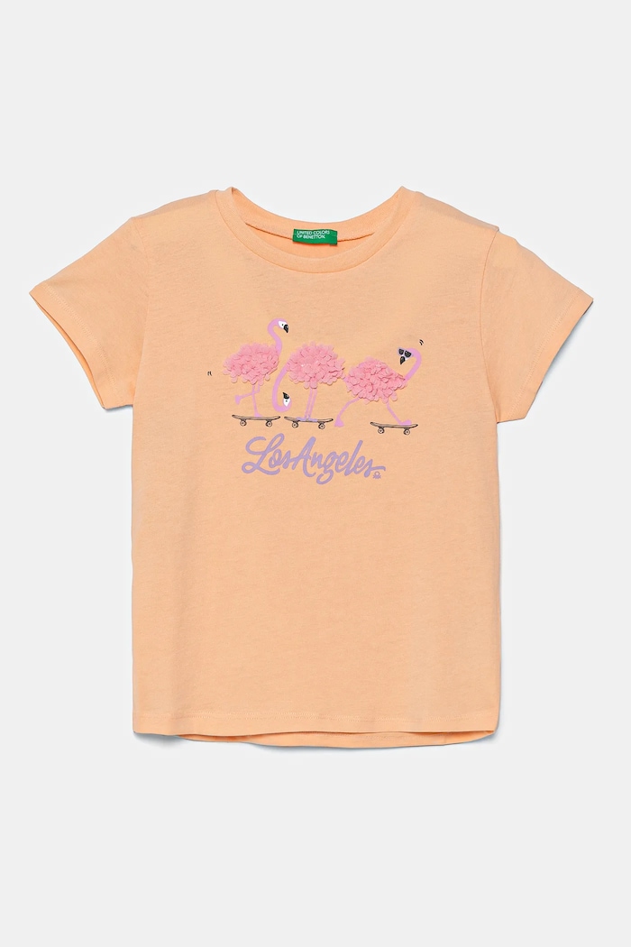 United Colors of Benetton t-shirt bawełniany dziecięcy nadruk pomarańczowy 3I1XG10J1.P.Seasonal
